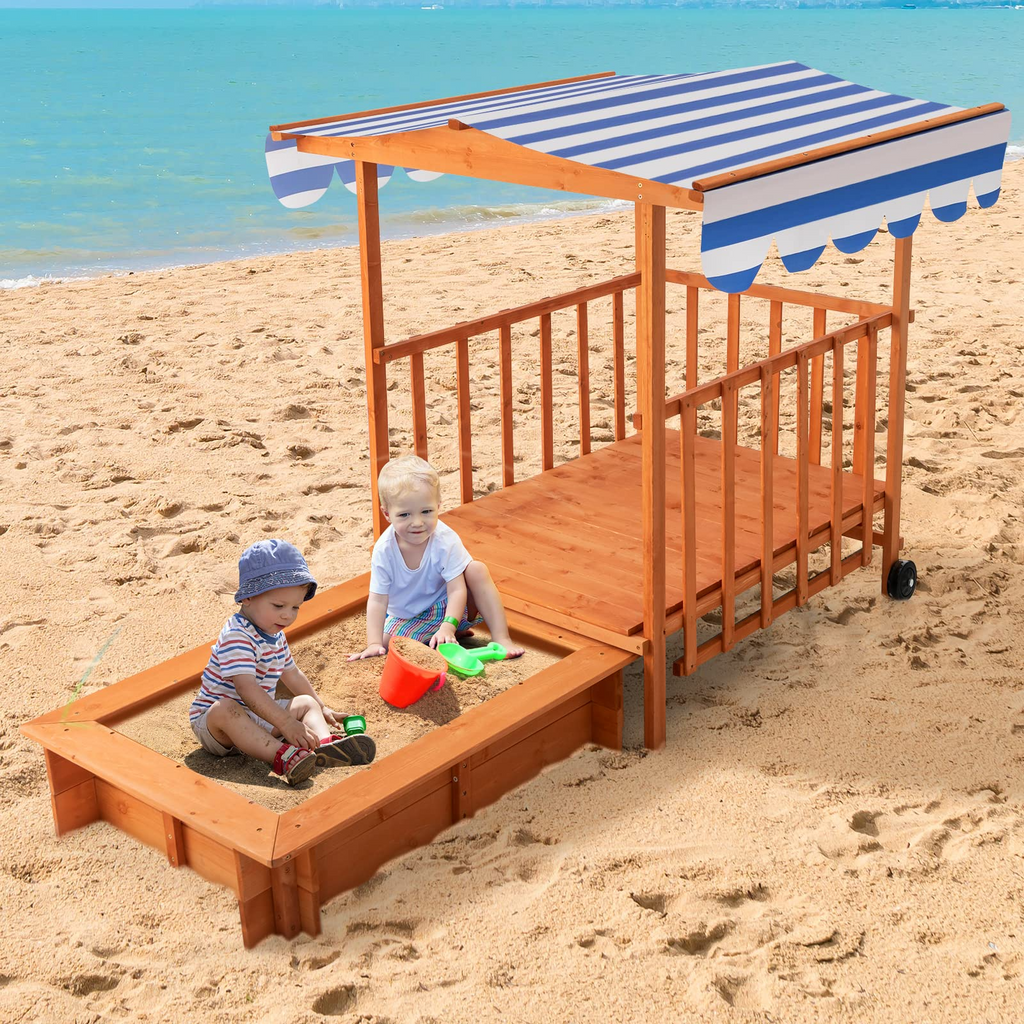 47 Inch Wooden Cedar Cabana Sandbox for Outdoor Backyard Play Home INFANS