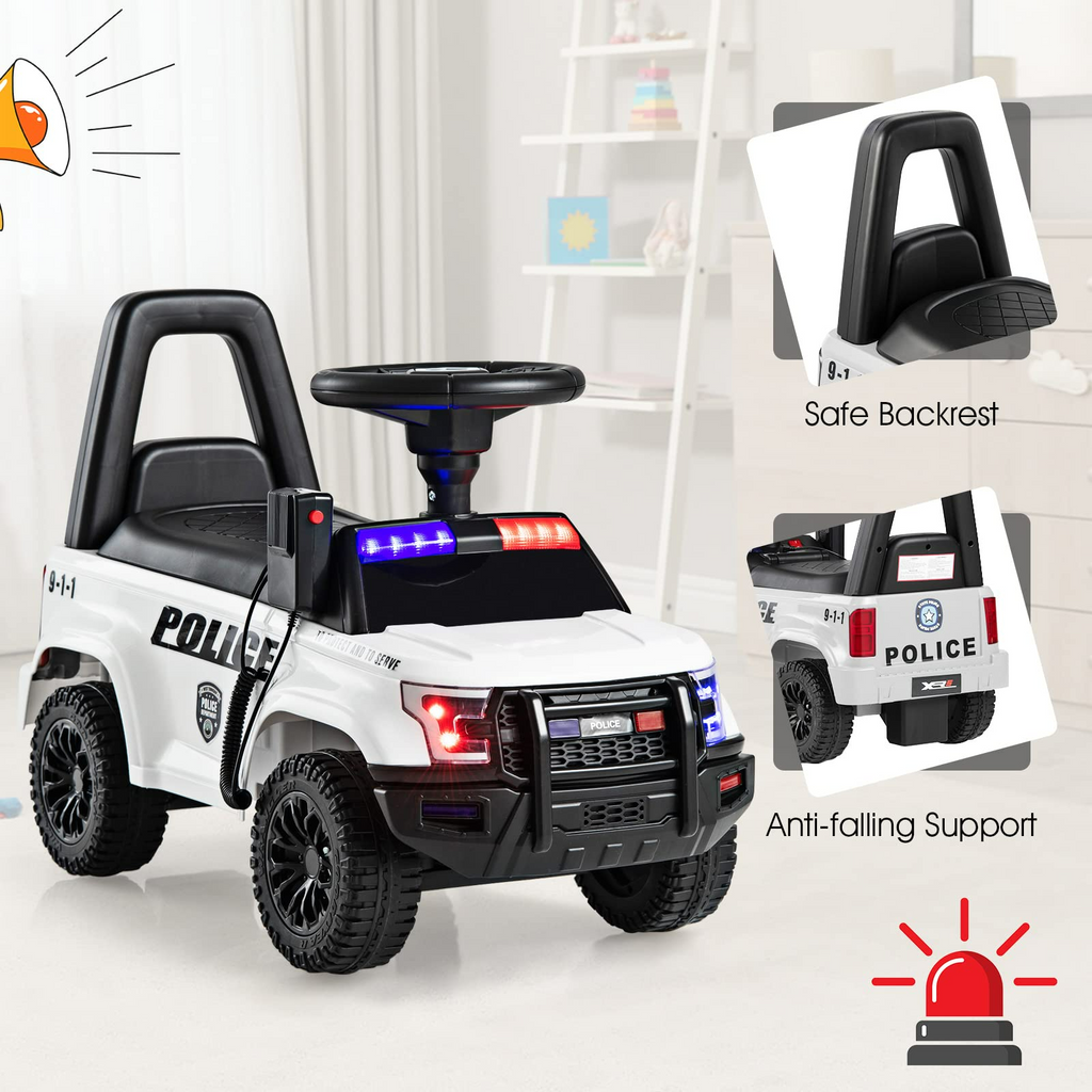 INFANS Ride On Push Police Car, Toddler Foot-to-Floor Sliding Toy with Siren, Steering Wheel, Megaphone, Horn, Headlights, Under Seat Storage INFANS