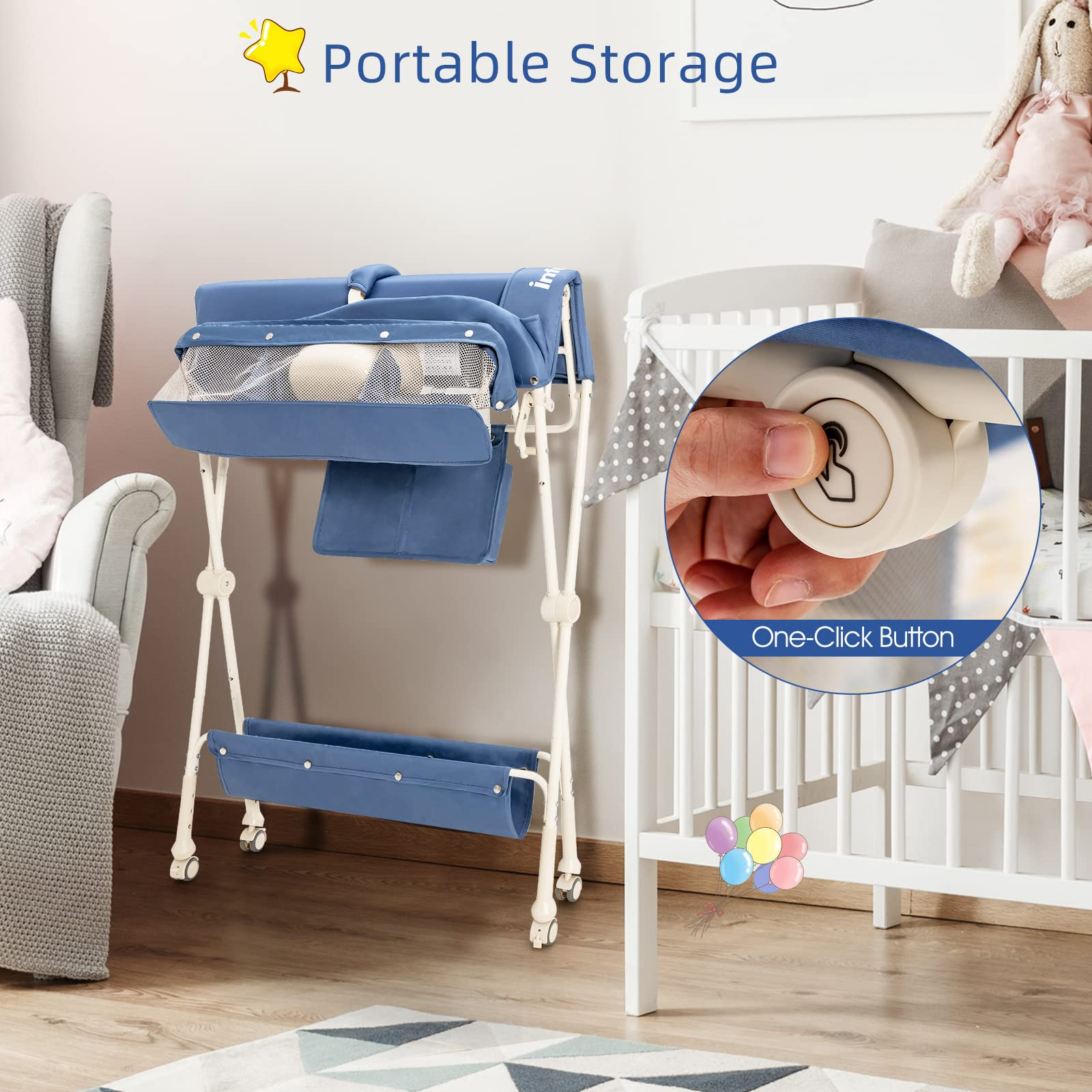 INFANS Baby Changing Table, Folding Diaper Station Portable Nursery  Organizer with Safety Belt and Large Storage Racks for Newborn Baby and  Infant