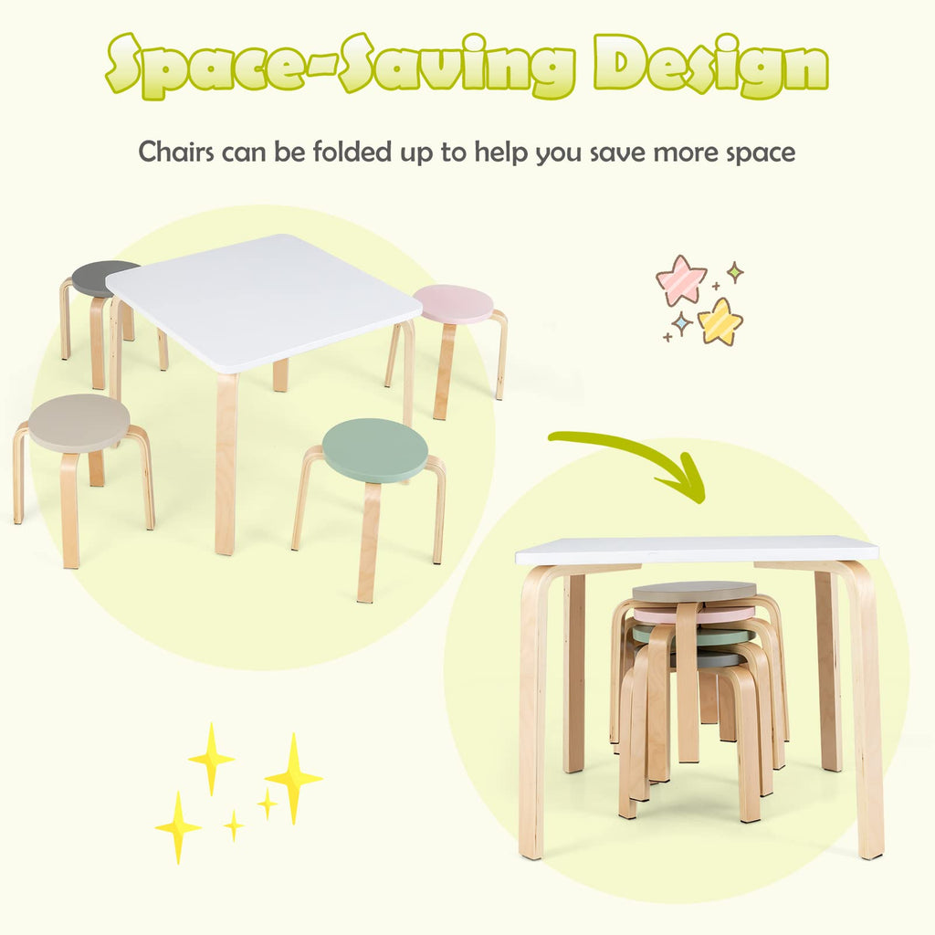 5-Piece Activity Table with 4 Stool for Toddler Drawing Reading INFANS
