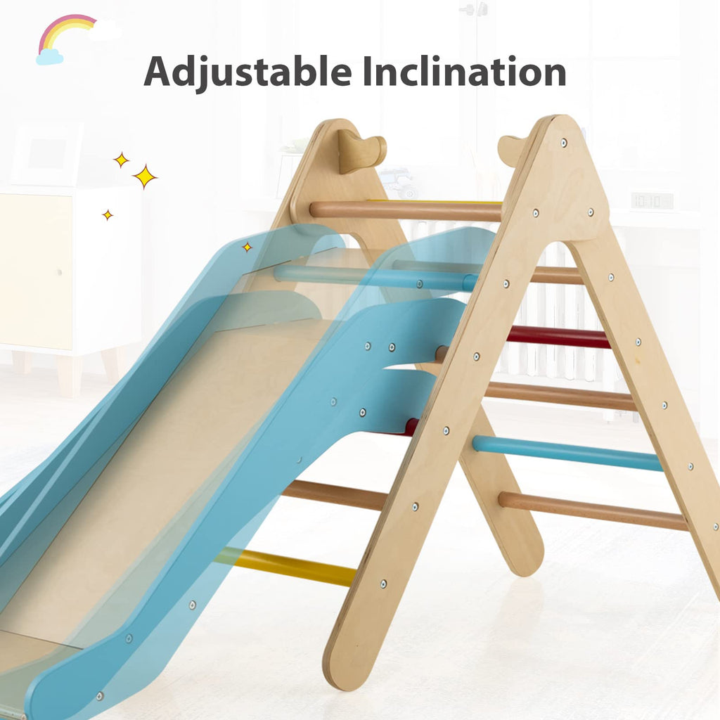 2 in 1 Montessori Kids Wood Climbing Toy with Ramp, Ladder, Slide for Gym INFANS