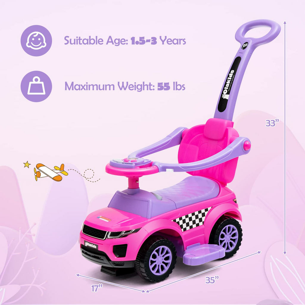 INFANS 4 in 1 Ride on Push Car, Toddlers Stroller Sliding Walking Toy with Horn, Music, Lights, Removable Guardrails and Handle INFANS