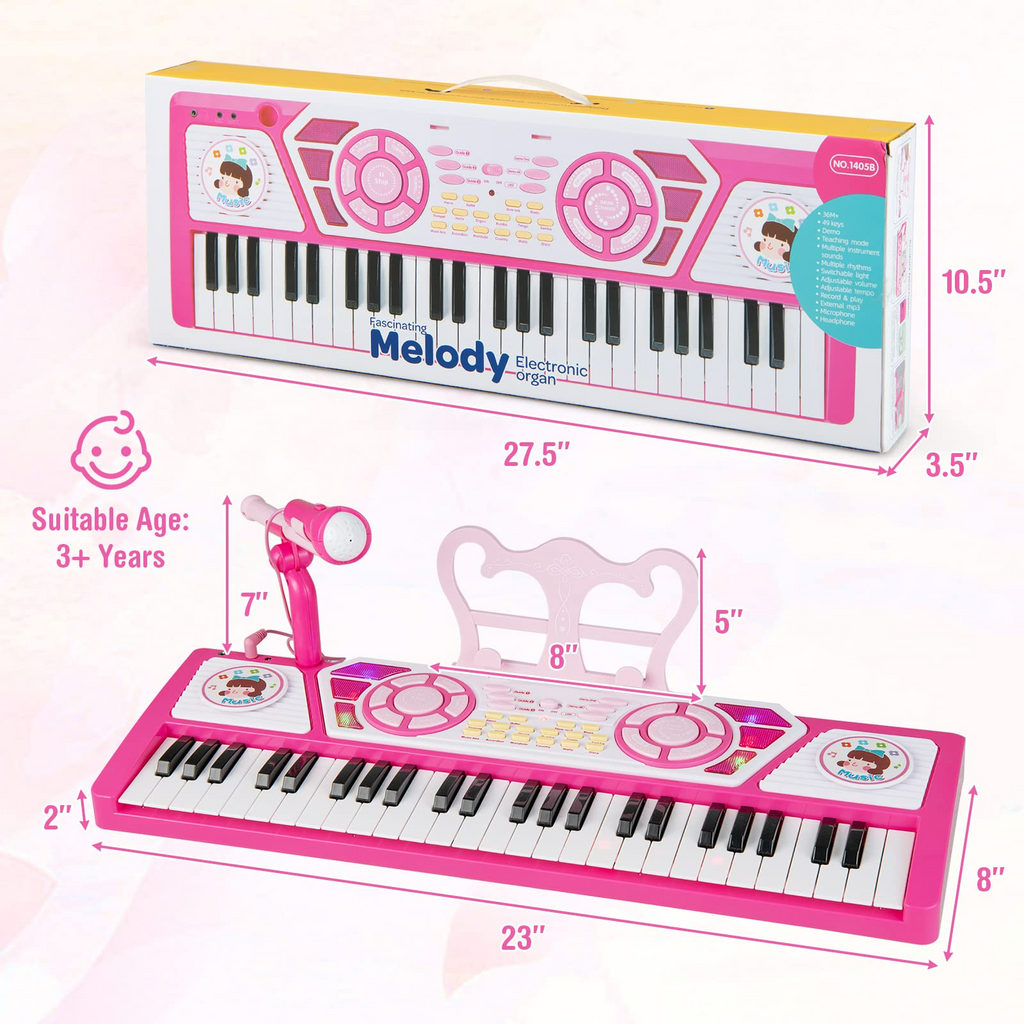 INFANS 49 Keys Kids Piano Keyboard with Microphone, Portable Electronic Musical Instrument Toy - INFANS