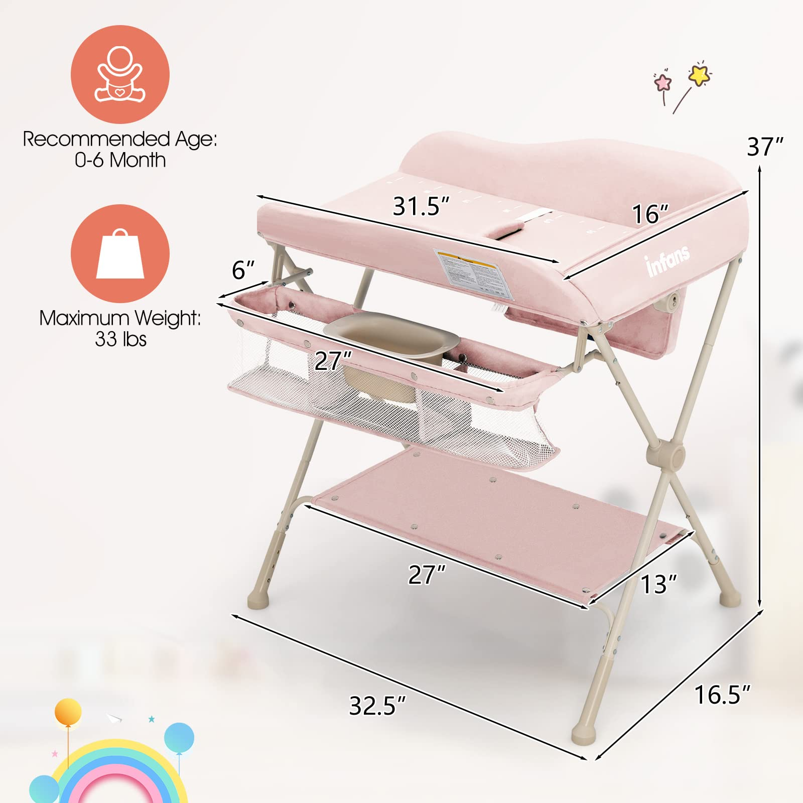 INFANS Baby Changing Table, Folding Diaper Station Portable Nursery  Organizer with Safety Belt and Large Storage Racks for Newborn Baby and  Infant
