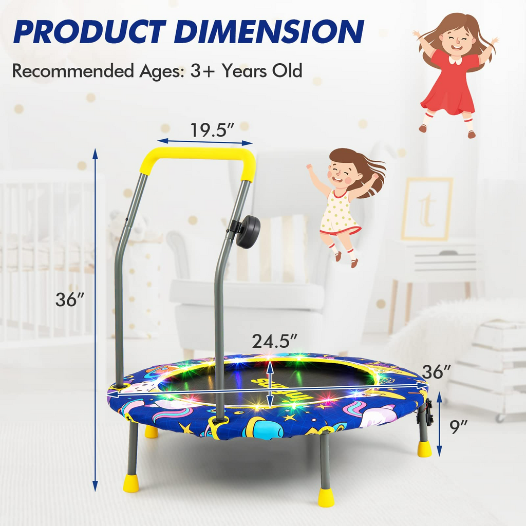 INFANS 36" Foldable Mini Trampoline with Bluetooth Audio LED Lights Detachable Handrail Safty Padded Cover INFANS