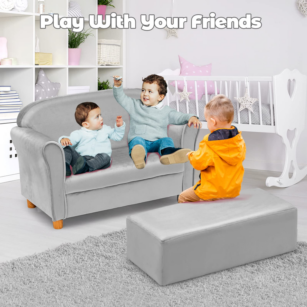 INFANS Kids Sofa with Footstool, 2 Seat Toddler Upholstered Couch, Children Armrest Chair Lounge for Bedroom Nursery Kindergarten Kids Room Boys Girls INFANS