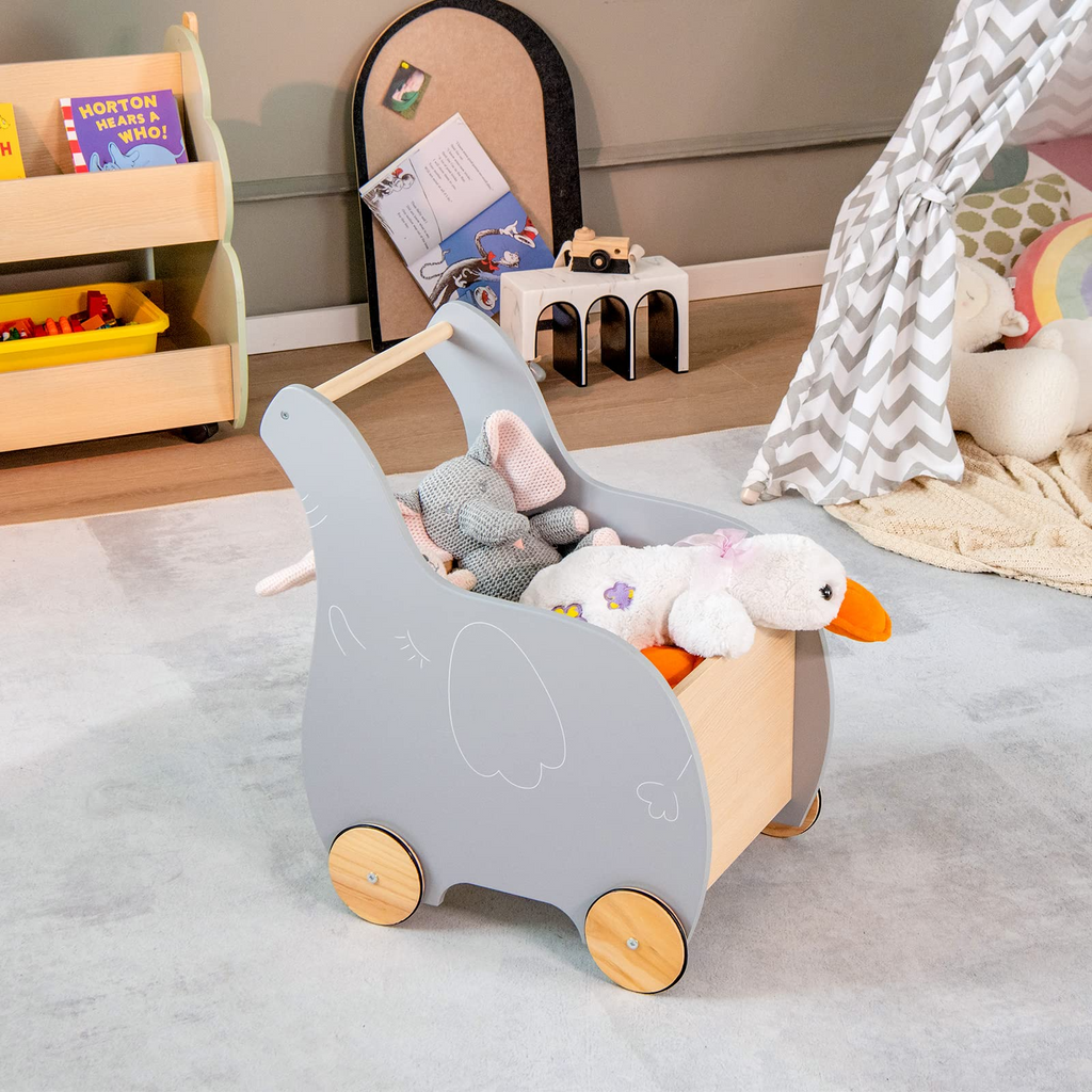 INFANS 2 in 1 Baby Learning Walker with Wheels, Children Wooden Wagon Push and Pull Toy for Toddlers Age 1 2 3 Years Old INFANS