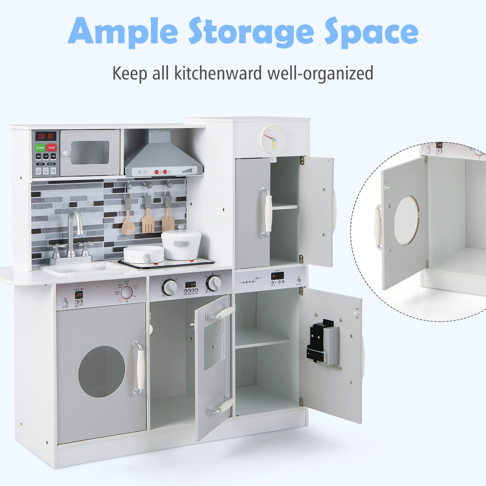 INFANS Kid Kitchen Playset Pretend Wooden Toddler Kitchen Toy Set Ch