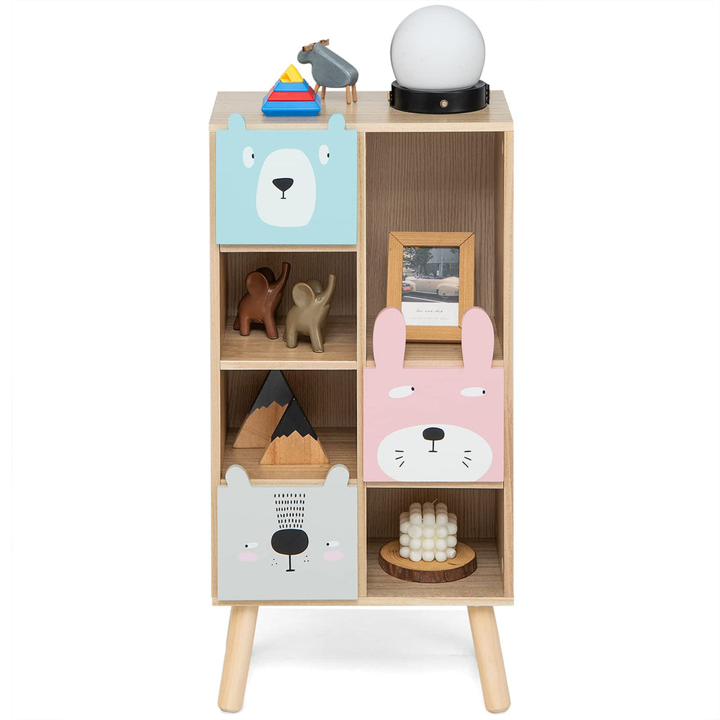 INFANS Kids Bookcase Toy Storage Organizer, Children Storage Cabinet with 3 Slide Drawers and 4 Cubes INFANS