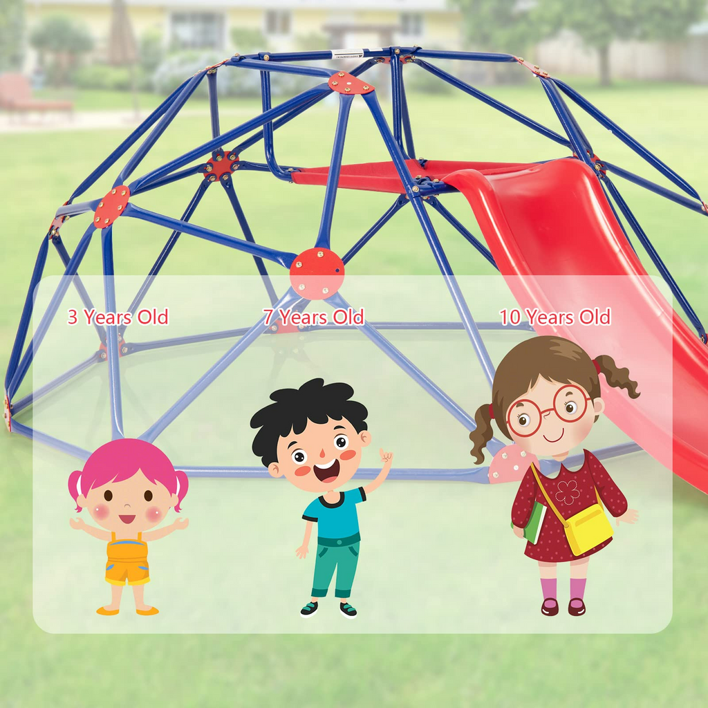INFANS Climbing Dome, Kids Outdoor Jungle Gym Geodesic Climber Toy with Slide, Steel Frame, Playground Backyard Climb Structure Play Center Equipment INFANS