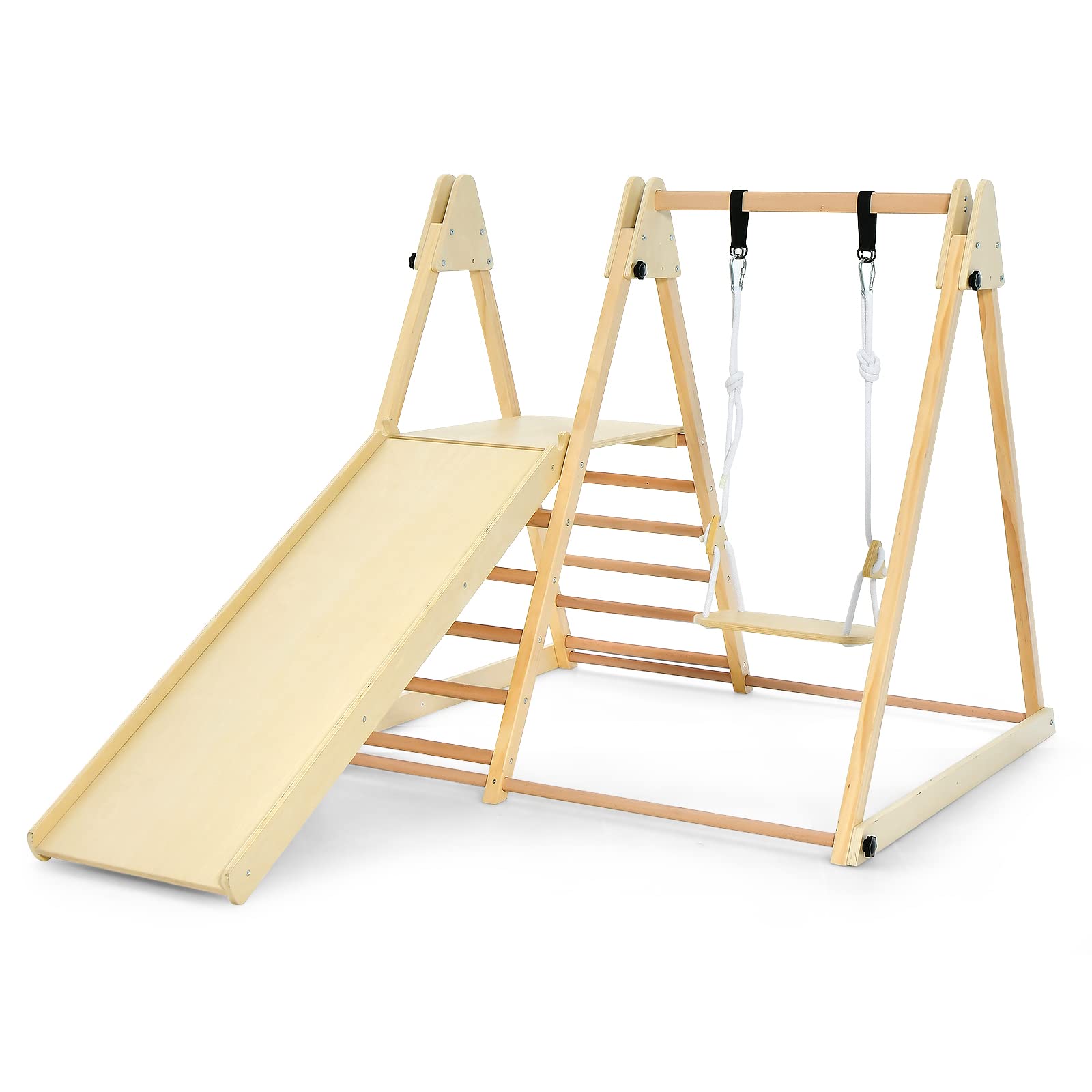 INFANS Kids Wooden Triangle Climber, Toddler Climbing Toys with 3 Different  Climbing Ladders, Indoor Playful Climbing Toys with Stable Structure, Gift